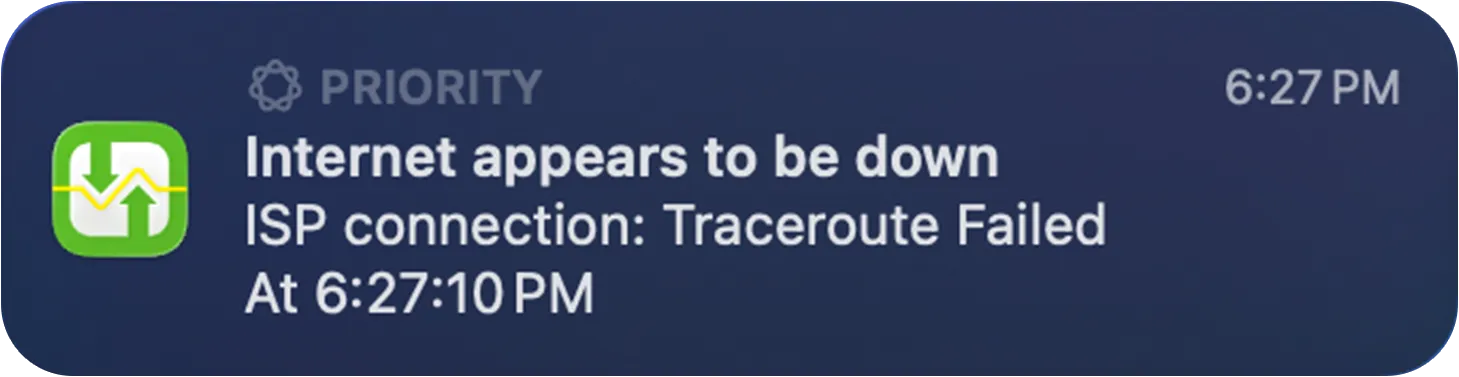 macOS notification: Internet appears to be down