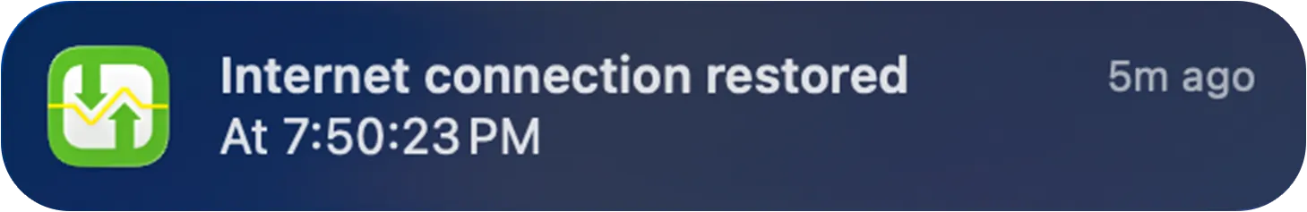 macOS notification: Internet connection restored