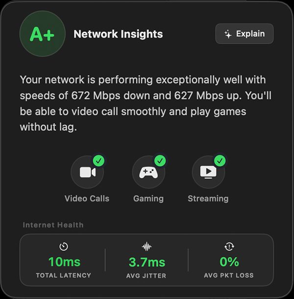 Network Insights grades the connection and explains it