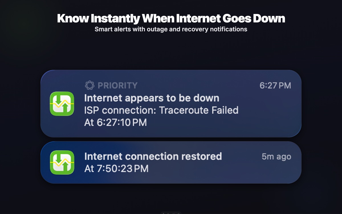 Internet-down and restored notifications